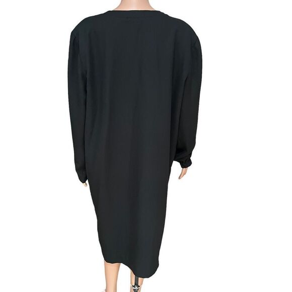 Diane Von FURSTENBERG vintage black button down midi dress shoulder pads size L - Picture 2 of 7